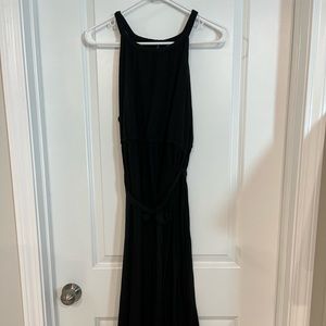 Long black maternity dress with black belt